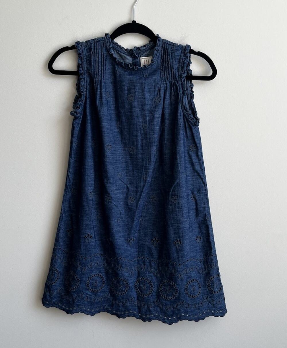Gap x Doen Girls Blue Floral Mini Dress XL Chambray Cotton